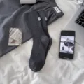 Solid color ribbed mid-tube women socks, Korean style cotton casual knit hosiery. - Dark Gray