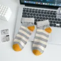 Women's striped short cotton socks, cute dopamine color block casual cozy ankle socks. - One Size / Gray Patchwork