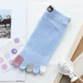 Women cotton five toe socks cute mesh breathable short mid tube socks daily casual wear - One Size / Light Blue