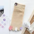 Cute Cotton Five Toe Socks Women Mesh Breathable Beige Split Toe Casual Crew Socks - One Size / Khaki