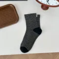Black and white striped slouch socks with pearl cuffs, cute cotton socks for daily wear. - One Size / Black and White
