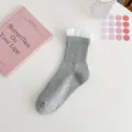 Grey mid-tube socks with white pleated ruffles, combed cotton, breathable everyday wear style. - One Size / Gray
