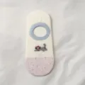 Cute cartoon cat embroidery women invisible boat socks with anti-slip silicone low cut design - One Size / Gray Cat