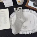 Cute grey cotton mid-calf socks for women with cartoon dog embroidery and ribbed knit design. - One Size / Gray