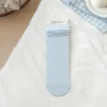 Light blue striped mid-calf socks for women, cute stacked style, daily casual cotton hosiery. - One Size / Color 2