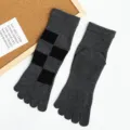 Men's thick cotton five-toe socks with checkerboard pattern, cozy winter thermal crew socks. - One Size / Black Plaid