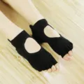 Women black open toe yoga socks, non-slip breathable five toe athletic socks for gym workout. - One Size / Black