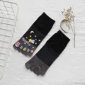 Women cotton five finger socks cute rabbit mid tube breathable casual toe socks variant. - One Size / Black