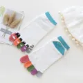 Cute five-toe women's cotton socks featuring fun cartoon cat and fish designs for daily wear. - One Size / Beige with Blue Band