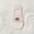 Pink cute invisible boat socks for women featuring colorful confetti speckles and cat embroidery. - One Size / Pink Dots