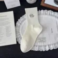 Cute puppy embroidered white mid-calf cotton socks Korean style women casual daily wear - One Size / White