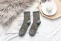 Autumn winter women mid tube socks vintage diamond pattern grey yellow cotton casual socks - One Size / Dark Gray
