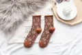 Otoño invierno mujeres marrón calcetines rombos media pantorrilla retro algodón - Talla única / Naranja