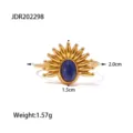 Vergoldeter Edelstahl Offener Ring mit Natürlichem Blaustein Sonnenstrahl Design 1Stk - JDR202298