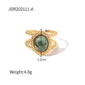Detailaufnahme des Vintage Edelstahlrings mit Naturstein und Doppelband-Design für Damen. - JDR202111-A (Fein poliert - vakuumbeschichtet)