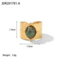 Breiter Edelstahlring mit natürlichem grünen Stein, modischer Statement Ring für Damen. - JDR201781-A (Feinpolitur - Vakuumbeschichtung)