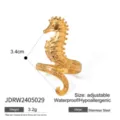 Goldener Edelstahl Seepferdchen Offener Ring Verstellbarer Kuesten Stil Schmuck Variante - JDRW2405029 Ring
