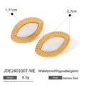 Vintage stainless steel gold oval earrings with white insert, waterproof hypoallergenic 8.3g. - Gold White Inlaid Vintage Stud Earrings (JDE2401007-WE)