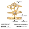 Set di anelli con luna stella sole in acciaio inossidabile impermeabile placcato oro - Set di Anelli in Strass Stella Luna(JDR0303014-7) / Taglia 7