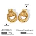 Stainless steel irregular pleated oval earrings vintage European style gold jewelry for women - Pleated Irregular Oval Earrings (JDE2403121)