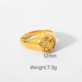 Anello con Sigillo in Acciaio Inossidabile Dorato Inciso Angelo 12mm Larghezza Moda Donna - Anello Largo con Rilievo d'Angelo(JDR201340-6)