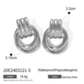 Stainless steel geometric vintage irregular oval earrings, waterproof and hypoallergenic daily wear. - 3D Pleated Irregular Earrings (JDE2403121-S)