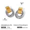 European style two-tone stainless steel irregular layered hoop earrings for women chic jewelry - Two-Tone Double Layer Hoop Earrings (JDE2403121-PS)