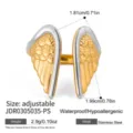 Anello regolabile in acciaio inossidabile con ali d'angelo finitura bicolore oro e argento donna. - Anello Ali di Angelo Bicolore(JDR0305035-PS)
