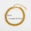 Modisches goldenes Edelstahl Panzerkette Armband für Damen, 8mm breit, 15+5cm verstellbar. - Dicke Panzerkette (JDB201047-3) / Gold
