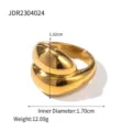 Groove roestvrij staal golf open ring verstelbare gouden minimalistische mode sieraden - Europese Stijl Roestvrij Staal Golvende Tweekleurige Open Ring (JDR2304024-7)
