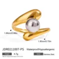 Roestvrijstalen golf open ring met metalen bol, verstelbare waterdichte dames sieraden - Roestvrij Staal Golvende Tweekleurige Open Ring (JDR0211007-PS)