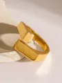 Anillo Abierto Geométrico Oro Grueso Acero Titanio Minimalista Elegante Apilable Joya Moda - Estilo Ancho y Grueso (JDR2406006-7) / Dorado