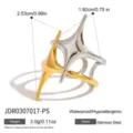 Zweifarbiger, geometrischer Edelstahl Offener Ring mit avantgardistischem Sterndesign. - Vierstrahliger Stern Dekonstruierter Stil