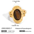 Anello ovale in acciaio inossidabile occhio di tigre, variante oro vintage, gioiello anallergico. - Anello Ovale Sbalzato Occhio di Tigre (JDR0108003-7)