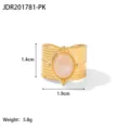 Vintage edelstahl rosa naturstein breiter bandring, elegante palast stil ring schmuck. - JDR201781-PK
