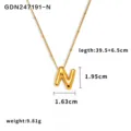 Collana con ciondolo lettera N gonfia oro acciaio inossidabile minimalista elegante 39.5cm chic - Lettera N / Oro