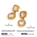 Stainless steel cubic zirconia geometric drop earrings for women trendy luxury jewelry gift. - Zirconia Geometric Dangle Earrings (JDE2410024-WT)