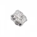 Minimalistischer breiter Silberring, kantiger geometrischer Textur Metallring Damen. - Geprägte Schnitzerei(GD260405008)