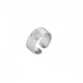 Breiter offener Silber Metallring mit strukturierter Oberfläche geometrischer Schmuck Damen - Breites Buchstabenband(GD260405010)