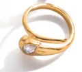Eleganter verstellbarer offener Ring aus goldenem Edelstahl mit funkelndem Zirkon. - Birnen-Stein-Stil (GD26040702)
