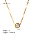 Collar con colgante solitario de circonita de acero de titanio dorado cadena clavicular - Estilo Zircón Redondo(JDN20550) / Dorado