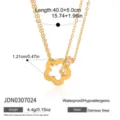 Edelstahl doppellagige goldene Blumen Anhänger Halskette mit Strasssteinen 45cm Länge - Durchbrochener Blumen Anhänger(JDN0307024)