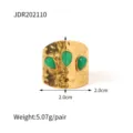 Retro edelstahl verwitterter goldener offener Ring mit drei gruenen Natursteinen, 2.0cm. - JDR202110