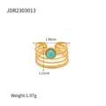 Vintage edelstahl offener ring mit natuerlichem gruenem stein, mehrschichtiger goldschmuck. - JDR2303013