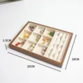 Sieradenpresentatie plateau met walnoot houtnerf en zachte fluwelen voering voor ringen - Walnootkleur Beige Middelgrote Ring + 9-Rasters Dienblad