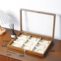 Wooden jewelry box with glass lid, 9-grid bangle display storage case organizer. - Walnut Color Beige 9-Grid Chest / L