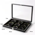 Kohlefaser Schmuckkästchen mit Glasdeckel, Samt Aufbewahrung Box für Armbänder und Ringe. - 9 Fächer Box