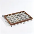 Nussbaum Holz Schmuck Organizer Schale mit vielen Fächern für Ringe und Ohrringe. - 30-Gitter Schmucktablett / Graues Futter