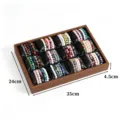 Walnut wood grain 12-slot bracelet and jewelry display tray organizer with velvet pillows - Walnut 12-Slot Display Tray / Black