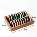 Wooden bracelet display tray with red velvet lining and 18 slots for jade bangles showcase. - Horizontal Grid Storage Tray / 18 Slots / Walnut Color Coffee Inner